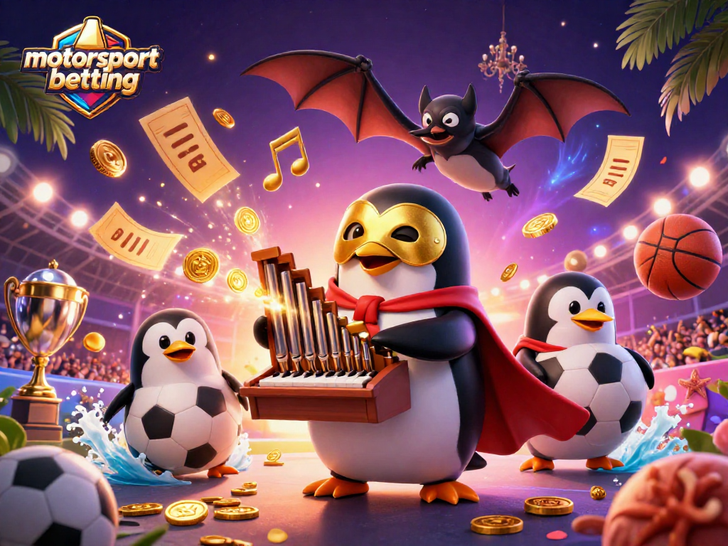 Engage in motorsport betting excitement with cartoon characters showcasing dynamic sports elements.