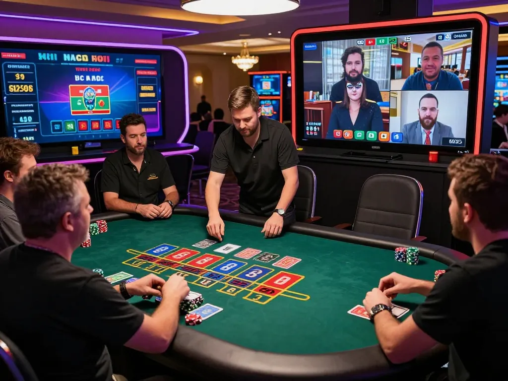 Engaging live baccarat game showcasing free credit baccarat experience with players and dealer in vibrant online casino setting.