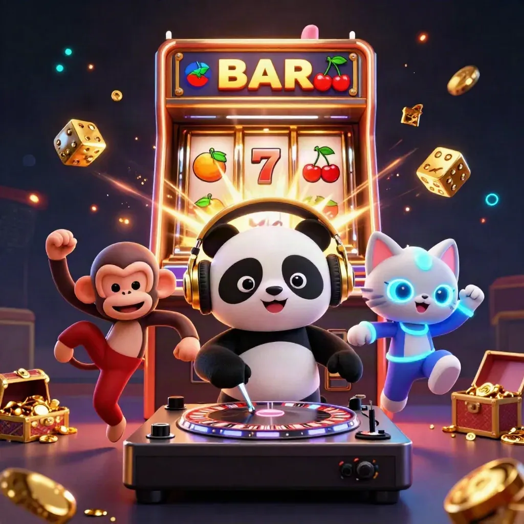 DJ panda, breakdancing monkey, and rave kitten amid casino jackpot chaos