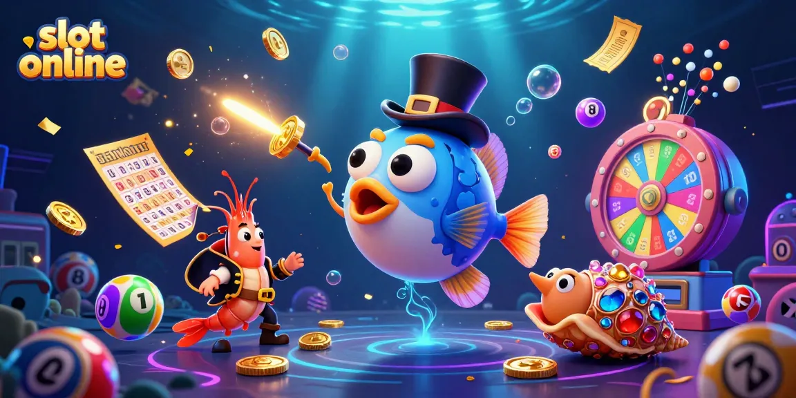 Menangkan slot online dengan ilustrasi 3D ikan pemancing yang menarik koin emas.