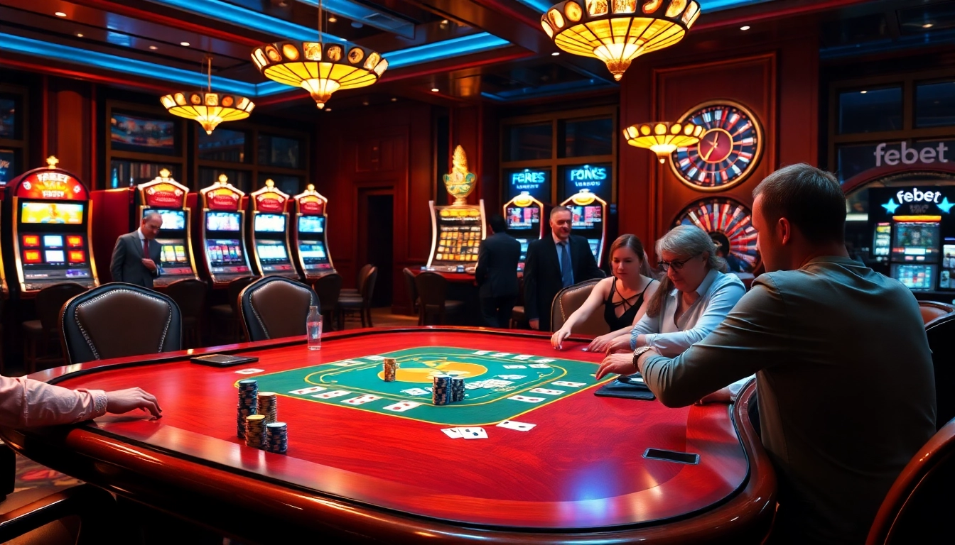 Experience the excitement of poker in an elegant febet casino setting with vibrant games and thrilling ambiance.