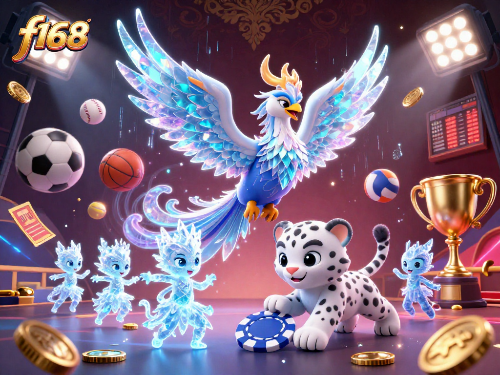 Experience the vibrant gaming world of f168 with a dynamic illustration showcasing a phoenix and casino elements.