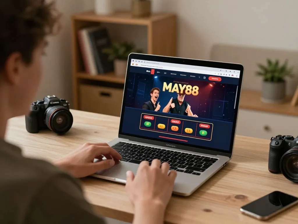 MAY88 user placing bets in an engaging online casino setup showcasing responsible gameplay.