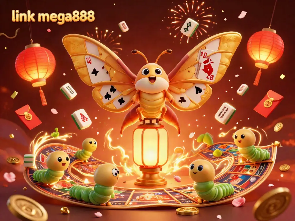 Experience the thrill of link mega888 as a majestic moth illuminates a vibrant casino scene.
