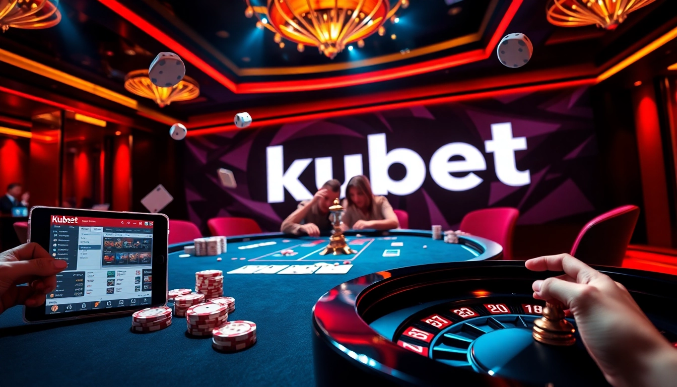Kubet casino setting with players engaged in poker, reflecting excitement and luxury in gambling.