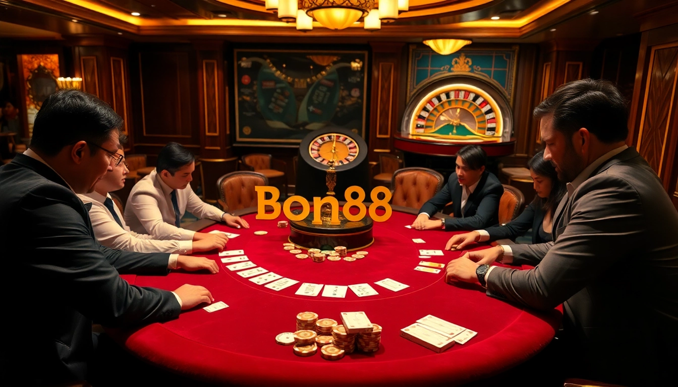 Experience thrilling poker action at Bong88 casino with vibrant chips and cards on a luxurious table.