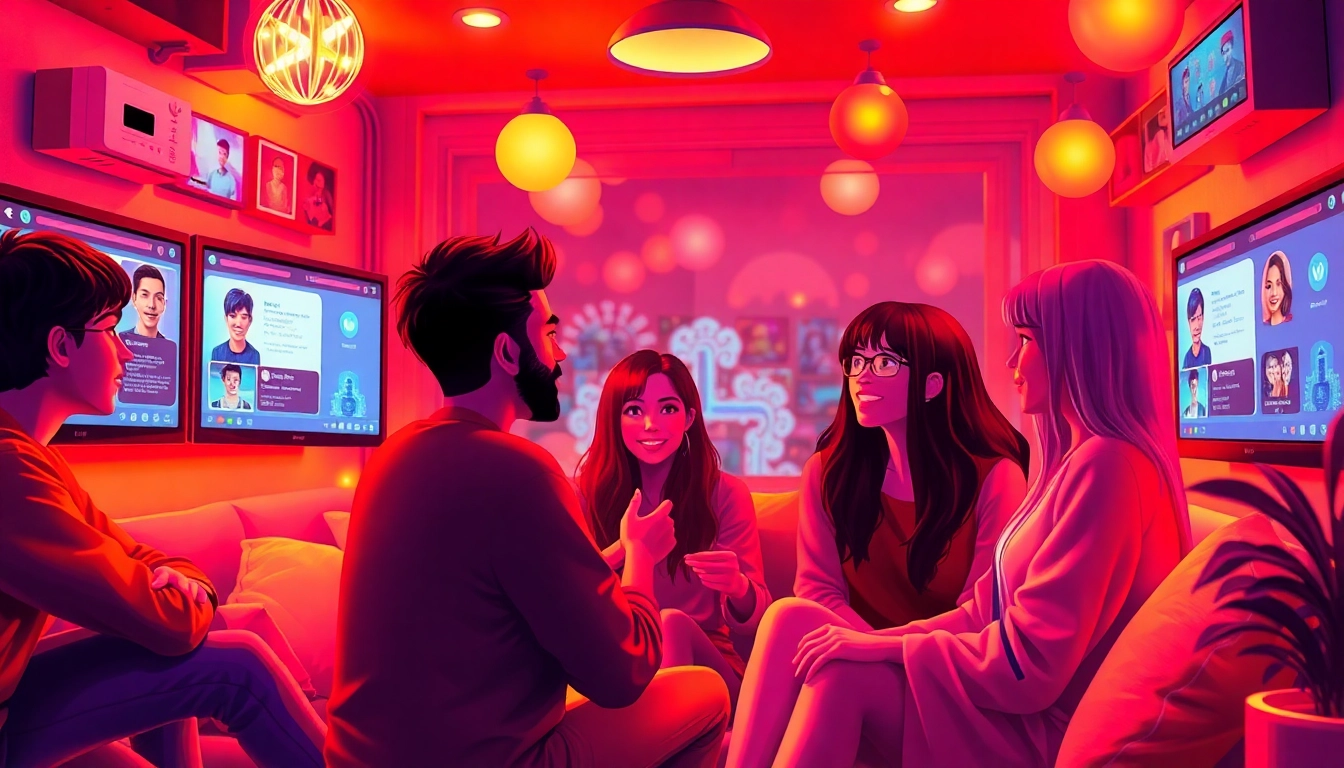 Engaging digital artwork showcasing characters enjoying a spicy chat in a vibrant, interactive virtual environment.