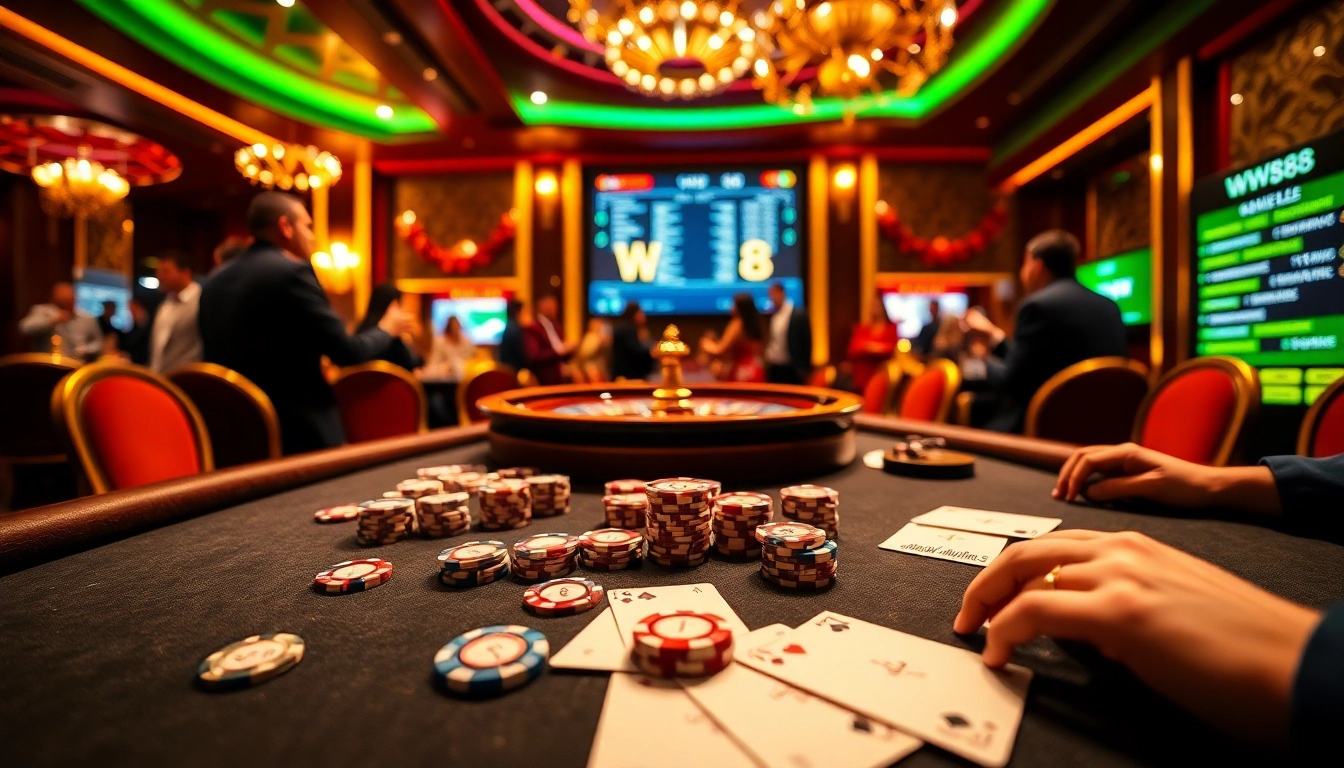Experience thrilling games at ww88 com with vibrant casino tables and poker chips.