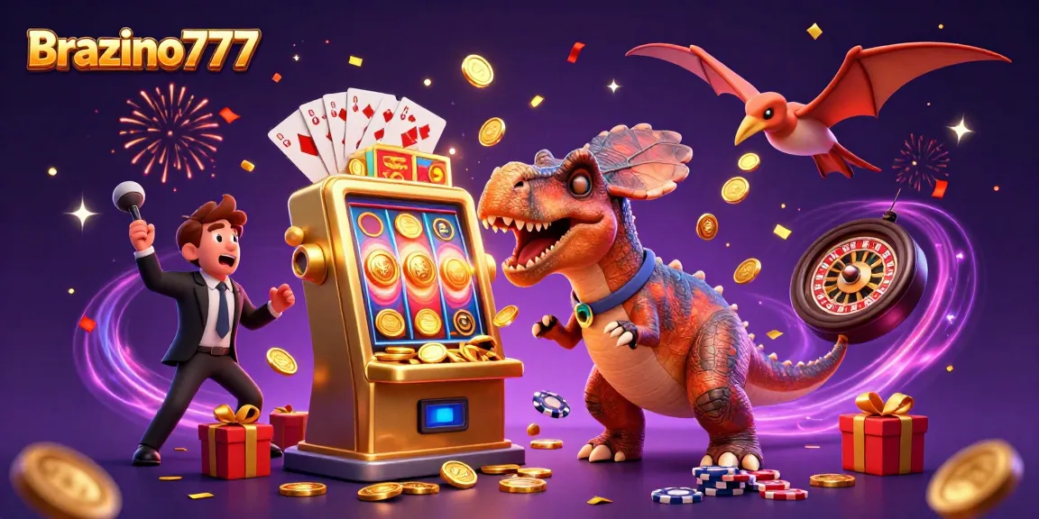 Brazino777 celebrates wins with a dynamic cartoon scene featuring engaging characters and casino elements.