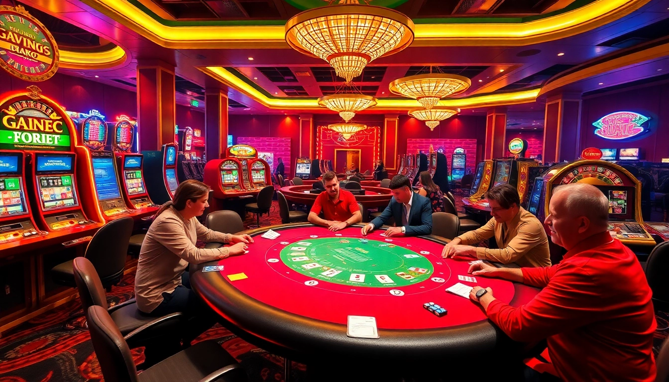 A vibrant casino scene showcasing players engaging with games at 789club, highlighting excitement and thrill.