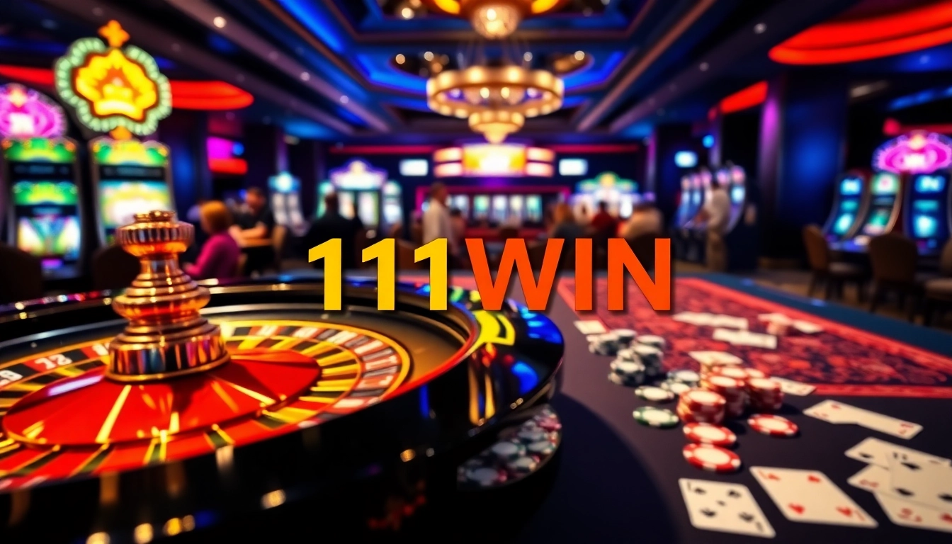 Experience thrill at the casino with 11WIN poker chips and roulette table ambiance.