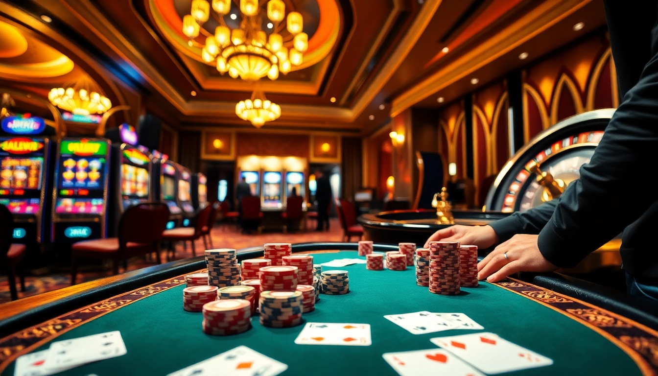 LC88 players engaging at a high-stakes poker table in a luxurious casino.