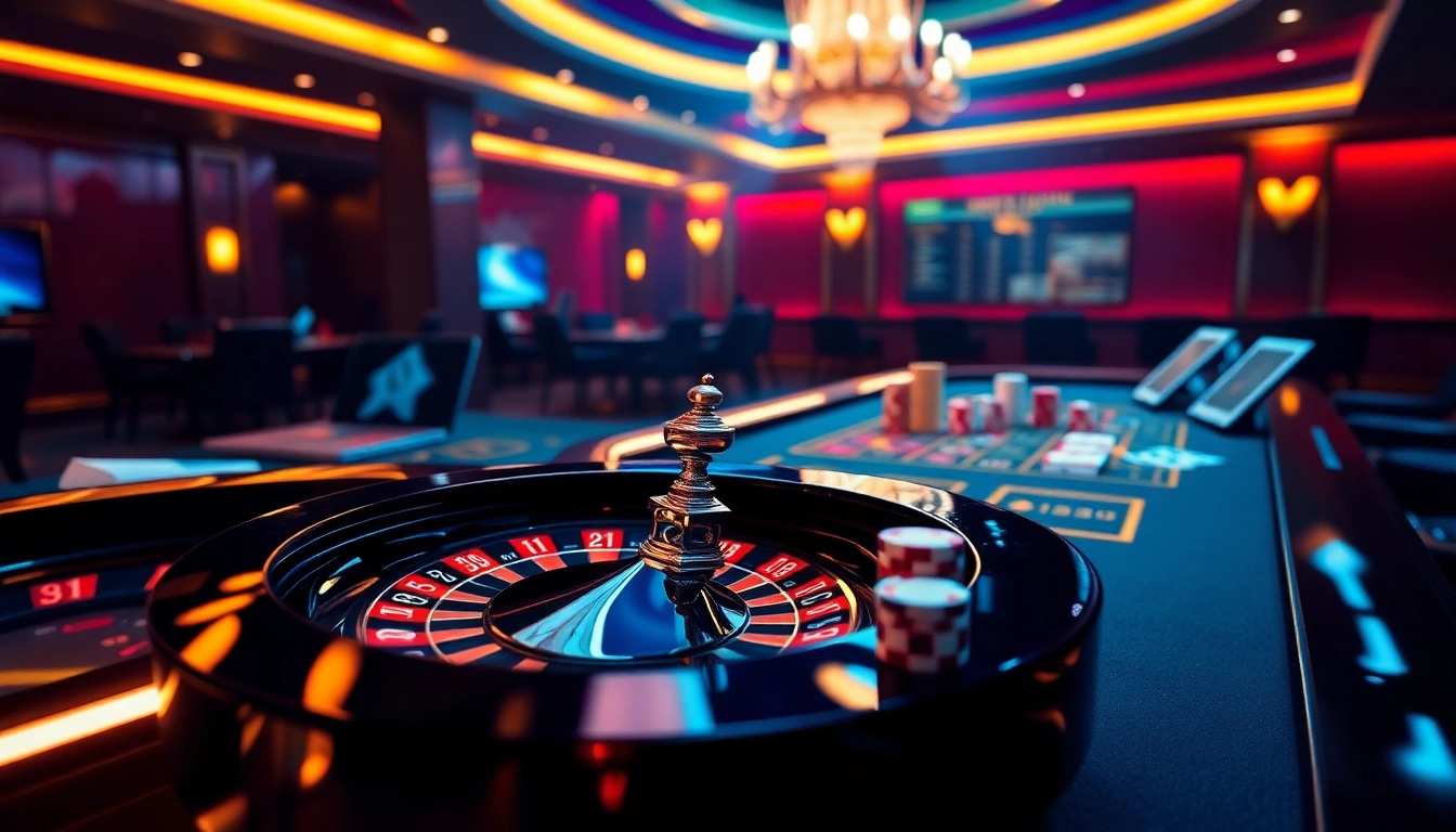 Experience the thrill of online gambling with Helloo88's vibrant casino setup featuring roulette, cards, and poker chips.