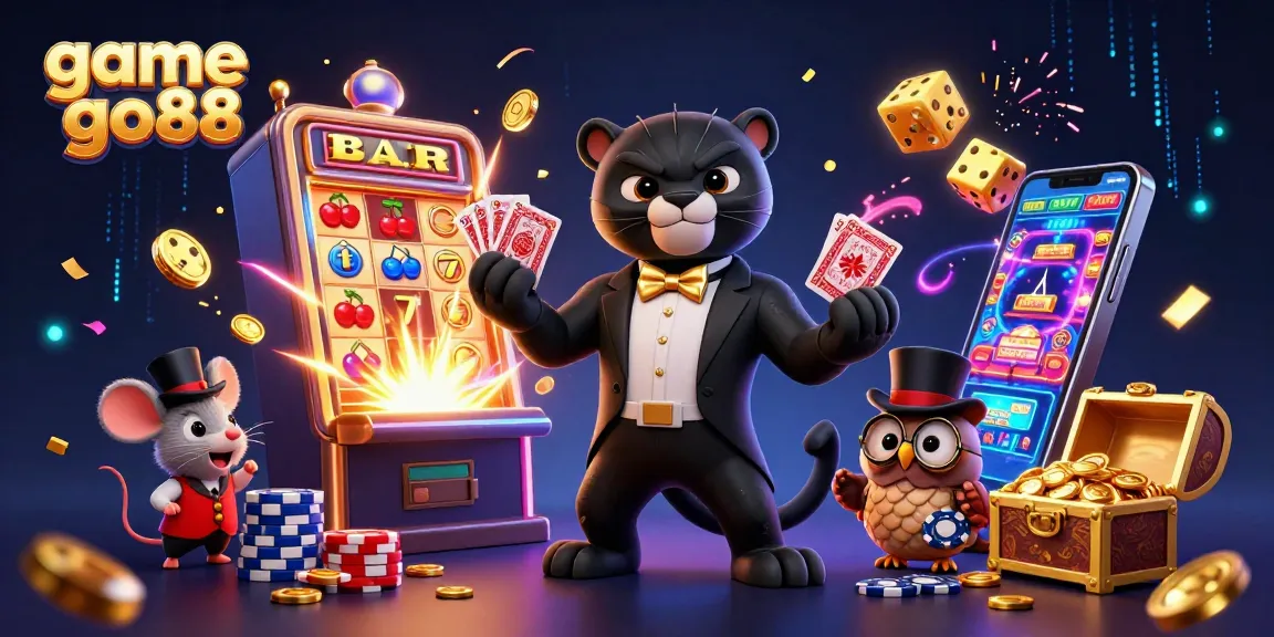 Engage with game go88 as a stylish panther deals cards amid a dynamic casino scene.