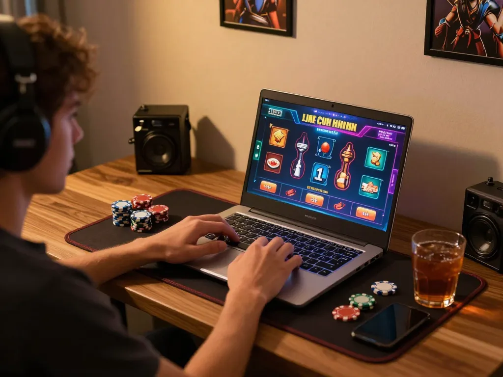 Player engaging in live casino games on open88 com with vibrant graphics and warm home atmosphere.