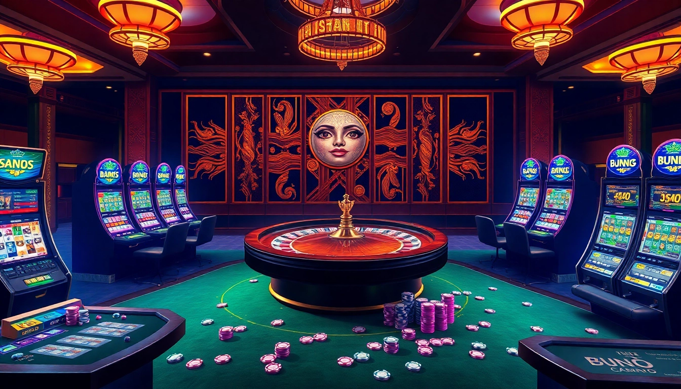 Experience the luxury of nền tảng sc88 in this vibrant casino scene featuring slot machines, poker chips, and more.
