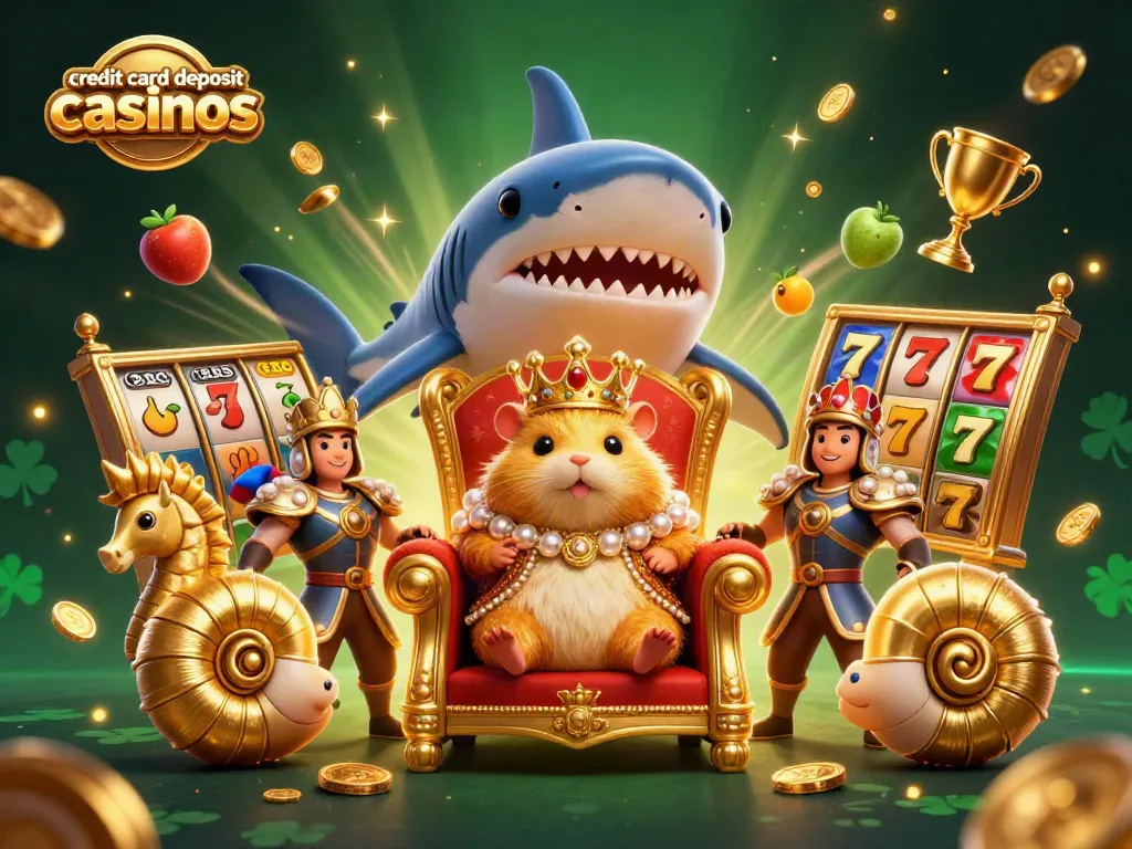 Play at credit card deposit casinos featuring a golden hamster king and dynamic slot elements.