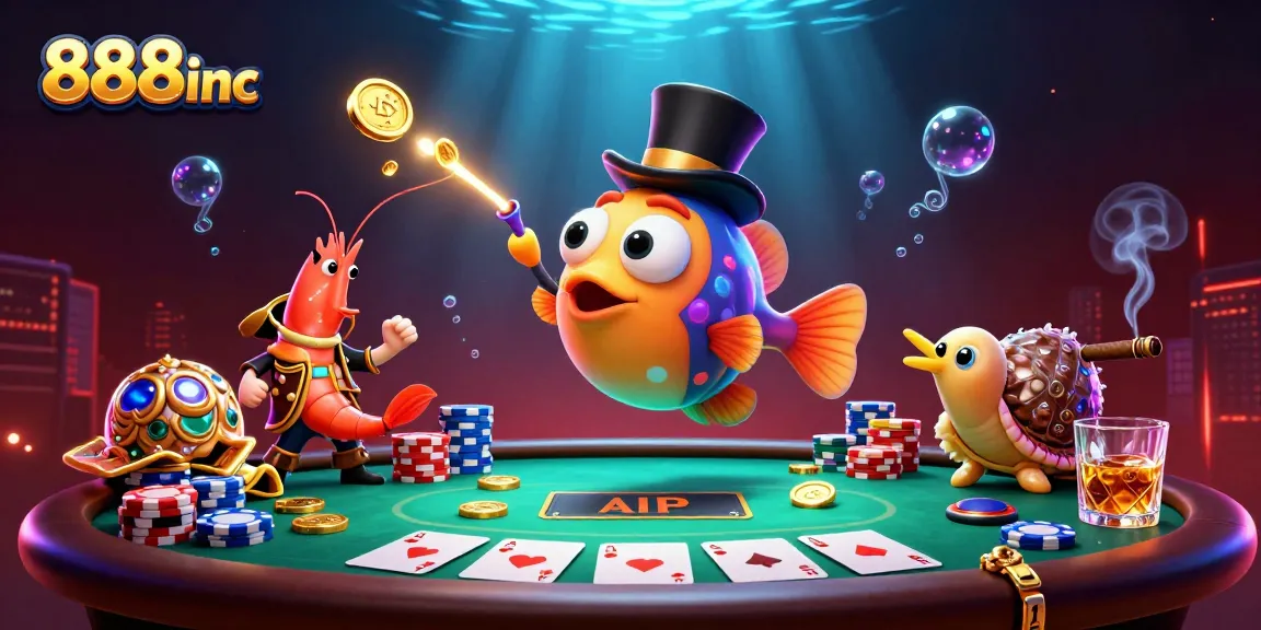 Engage with 888inc's vibrant casino scene featuring lively characters and gaming elements.