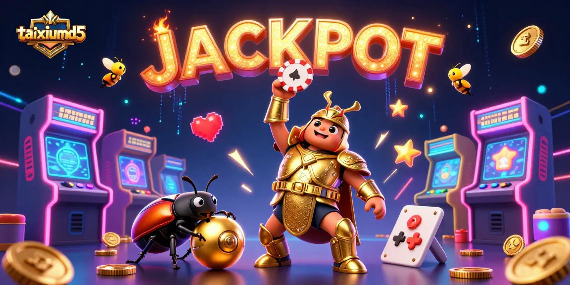 Experience thrilling wins at taixiumd5 with a winning poker chip held high by a hero beetle in vivid casino action.