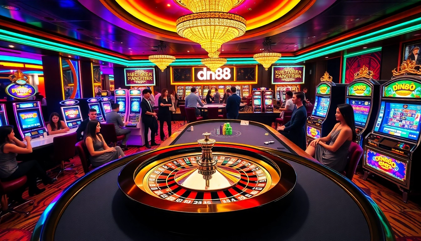 Experience thrilling gameplay in the luxurious dn88 casino atmosphere filled with poker and roulette.