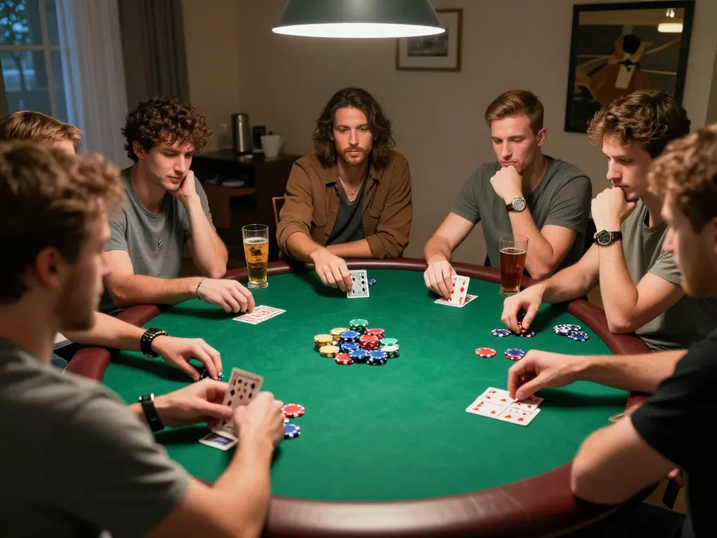 Enjoying a friendly poker night with ratu4d, colorful chips and focused players showcasing intense gameplay.
