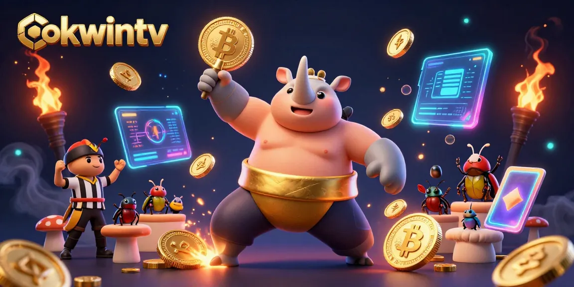 Engage with exciting slots at Okwintv featuring colorful coins and neon elements.