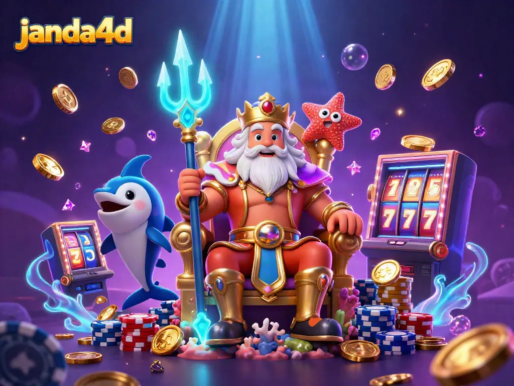 Rasakan sensasi permainan janda4d dengan slot mesin, jackpot, dan elemen kasino bawah laut.
