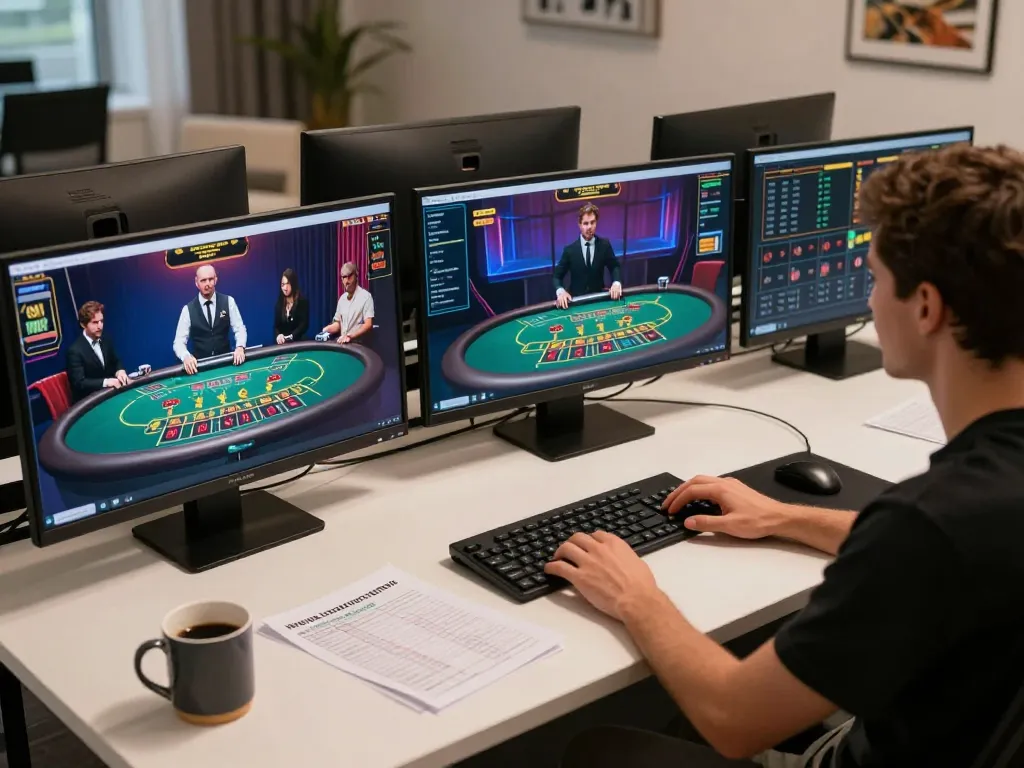 Engaged player using FIVE88's online casino platform for blackjack strategy and gameplay.