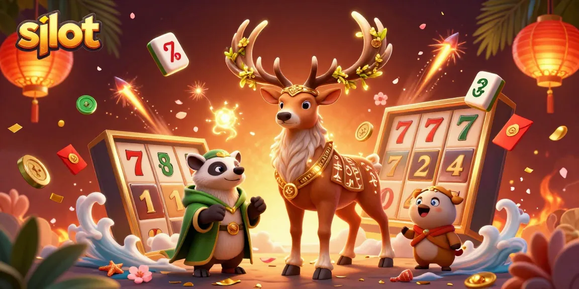 Spin the slot reels with colorful symbols in this vibrant 3D casino scene.