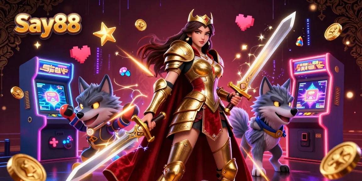 Experience thrilling gaming adventures with Say88's vibrant casino illustration and captivating characters.