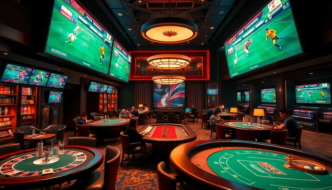 Learning how to bet with แทงบอลยังไง at a vibrant sportsbook, showcasing engaged gamblers placing their bets.