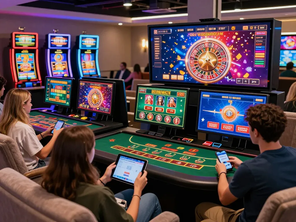 Alev Casino features players enjoying live dealer games and exciting slot machines in a modern online gaming environment.