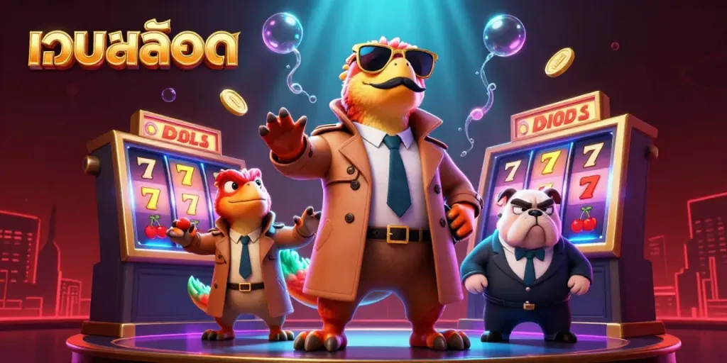 ภาพ 3D ของเว็บสล็อตที่เต็มไปด้วยรายละเอียด แสดงการเล่นเกมสล็อตในคาสิโน