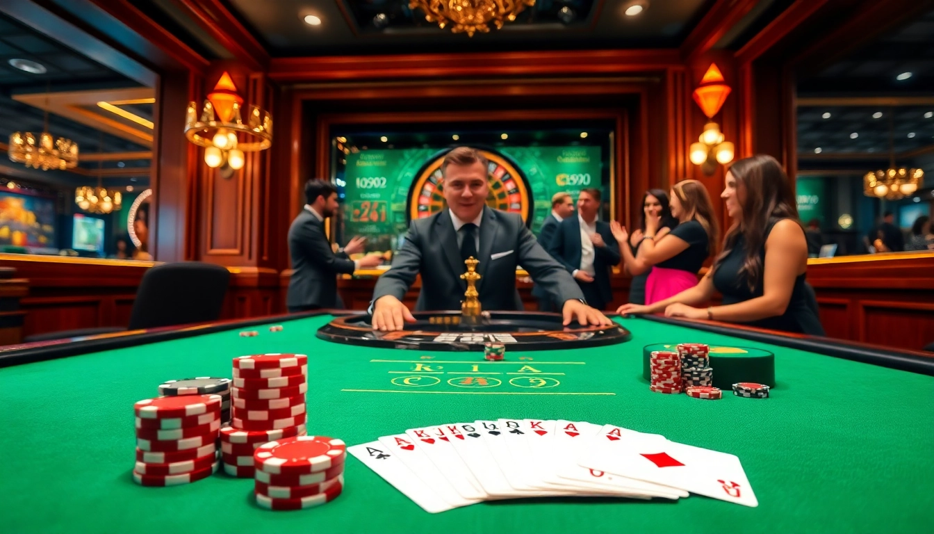 Experience high-stakes action at nhà cái mm88 with vibrant poker chips, cards, and a roulette wheel.