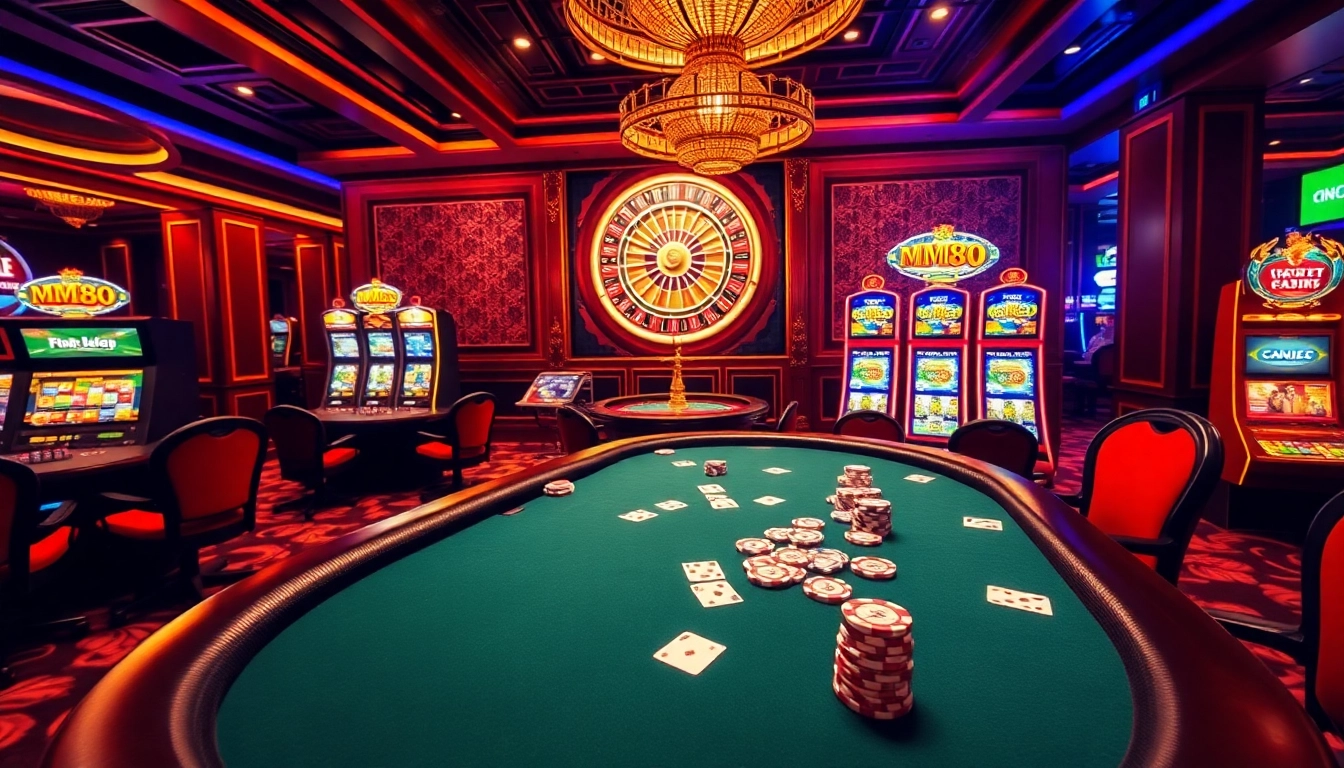 Exciting MM88 online casino gaming scene with vibrant poker and roulette tables.