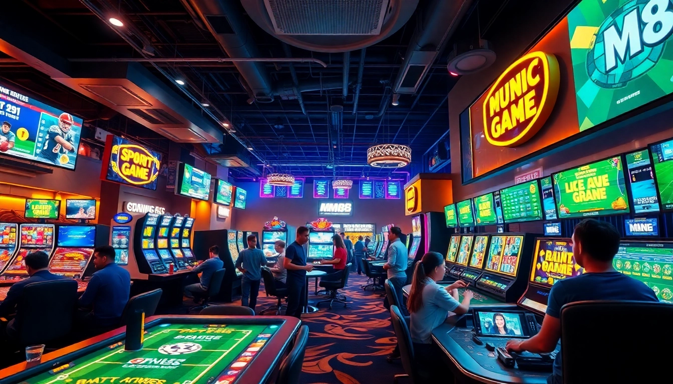 Experience the excitement of mm88's online betting platform with vibrant gaming activities in a modern setting.