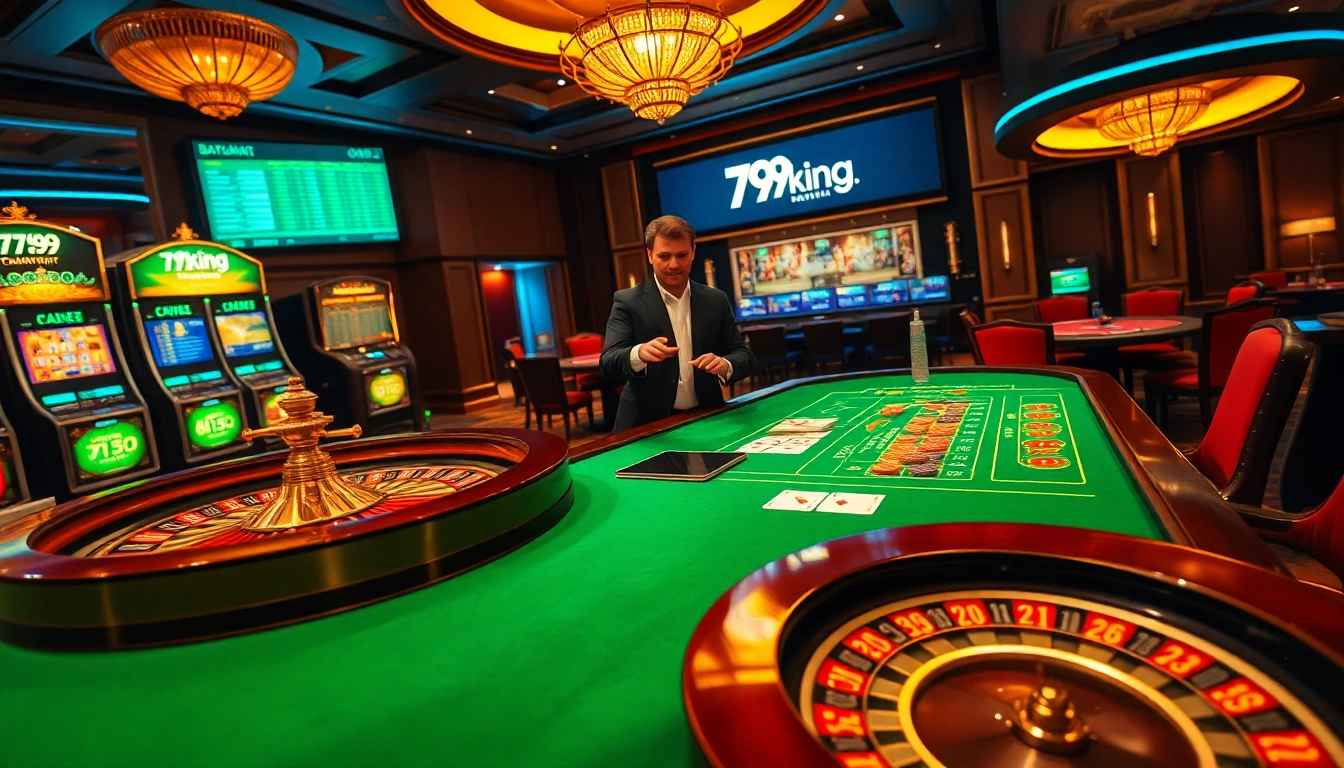 79king luxury casino scene with cards, chips, roulette and glowing slots