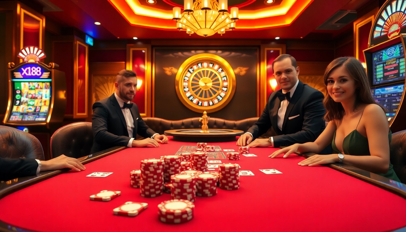 Playing poker at XX88 casino with vibrant chips and cards under warm lighting.