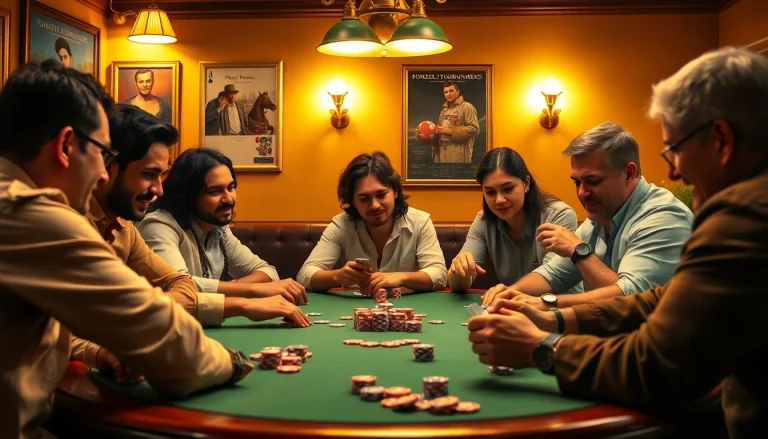 Engage in the thrilling poker game with friends at an intense poker table.