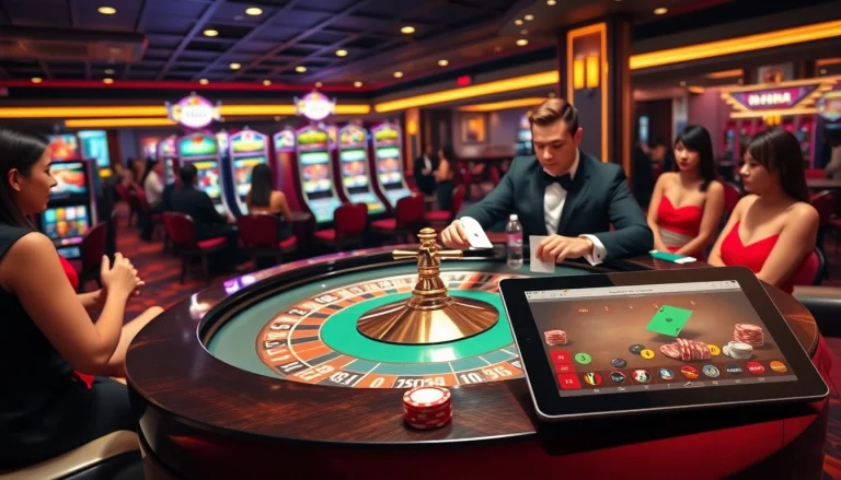 Players engaging at the RR88 roulette table in a luxurious casino environment.