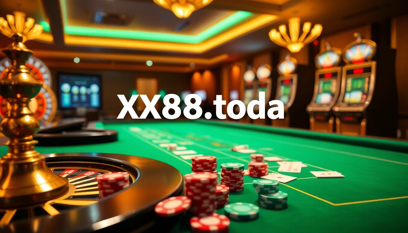 Experience thrilling gaming at https://xx88.today/ with vibrant casino tables and slot machines.