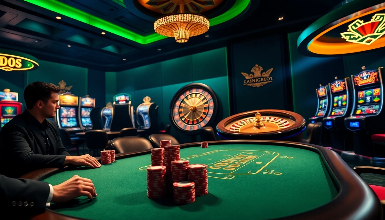 Engaging gamblers at a luxurious JW8 casino, showcasing poker chips and a roulette wheel.