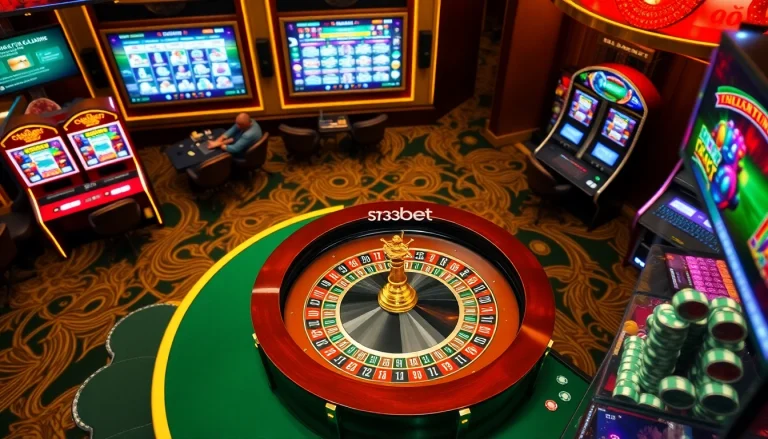 Exciting live gaming experience at 333bet featuring roulette and vibrant slot machines.