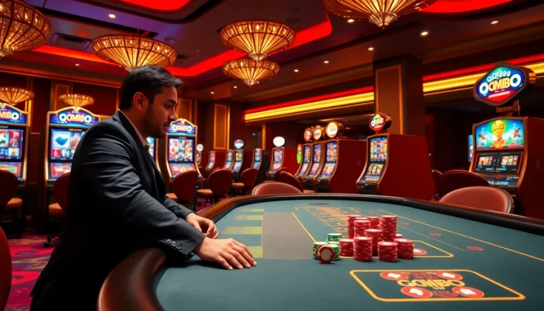 Experience the excitement of QQ88 with professional gaming tables and vibrant casino visuals.