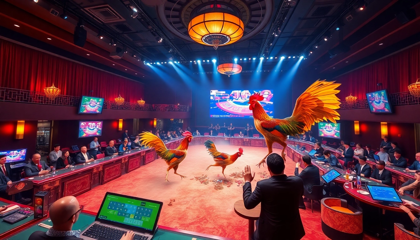 Live cockfighting excitement at đá gà kkwin with engaging betting interface and vibrant atmosphere.