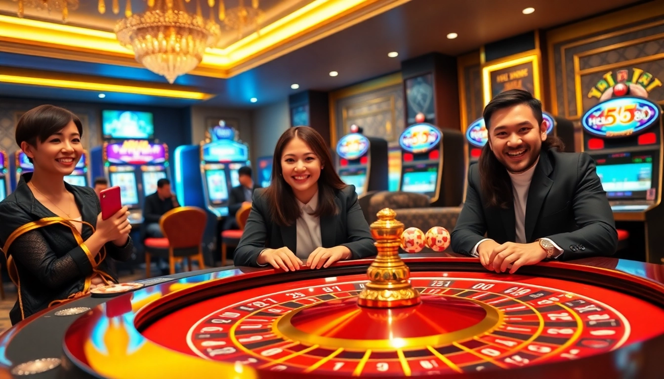 Hello88 gaming table with roulette and vibrant poker chips illustrating the thrill of casino gambling.