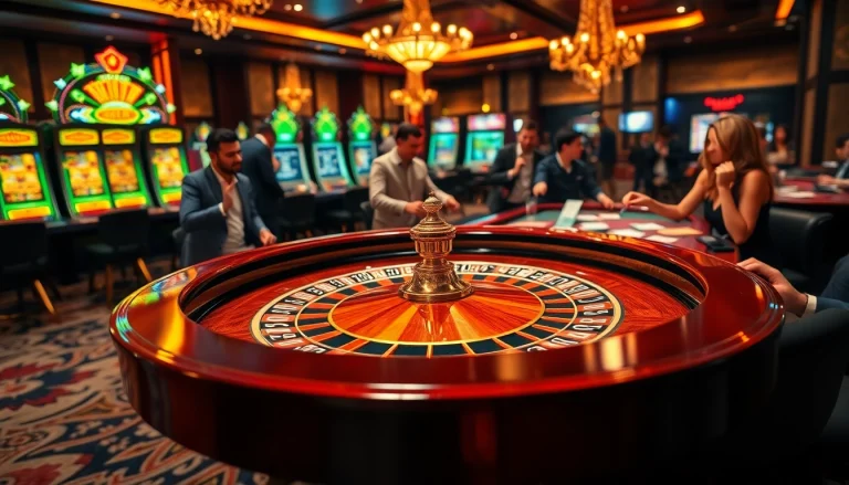 Players enjoying a thrilling roulette game at KJC Trumpshop https://kjc.uk.com/, surrounded by bright casino elements.