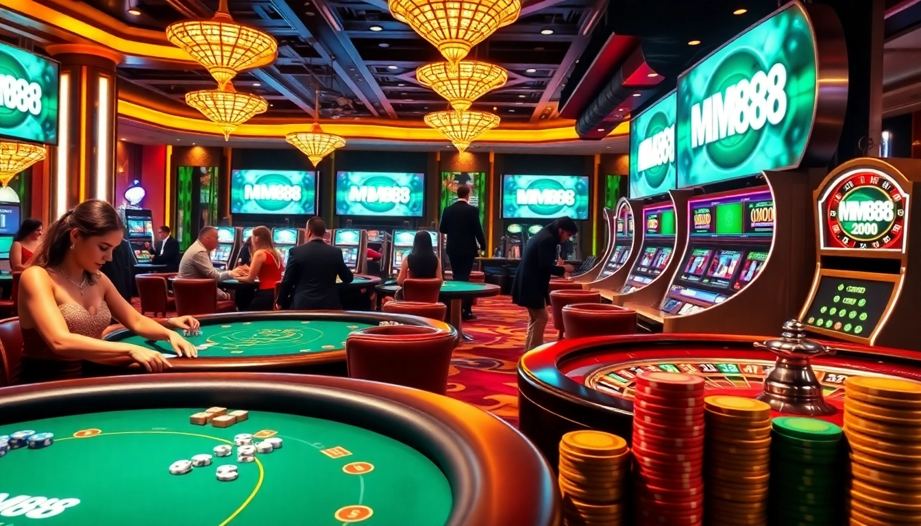 MM88 casino atmosphere with vibrant poker tables and immersive online gambling experience.