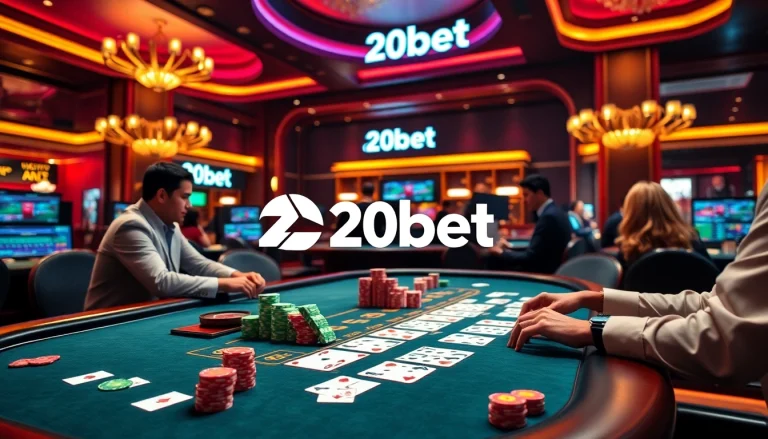 Players enjoying high-stakes games at a 20bet table in a luxurious casino environment.