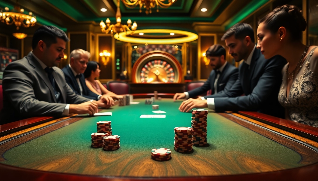 High-stakes poker scene at gem88 casino with players focused on winning.